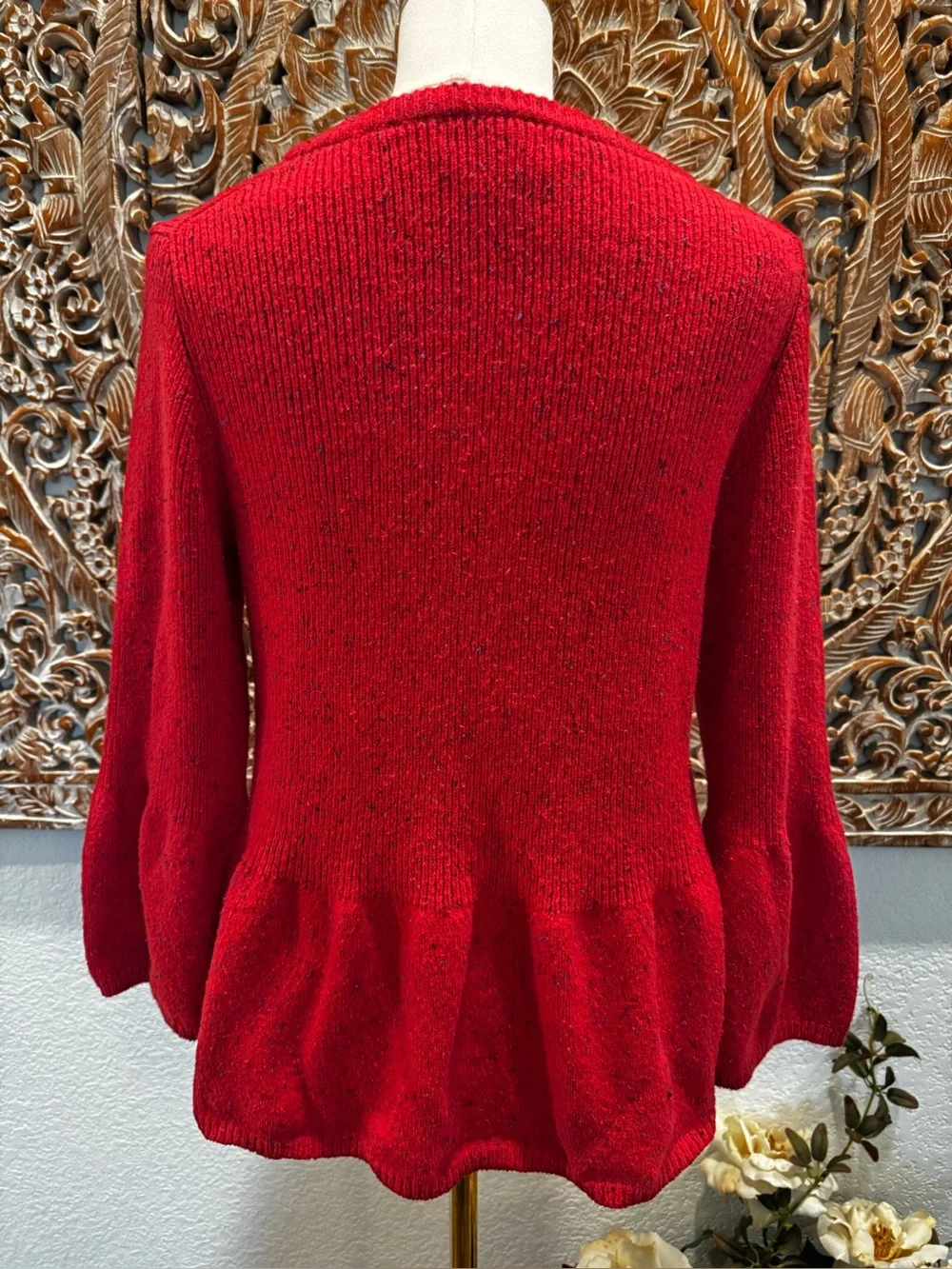 Coldwater Creek Red Peplum Button-Front Cardigan, Preppy Classic Academia- sz M - Picture 3 of 15